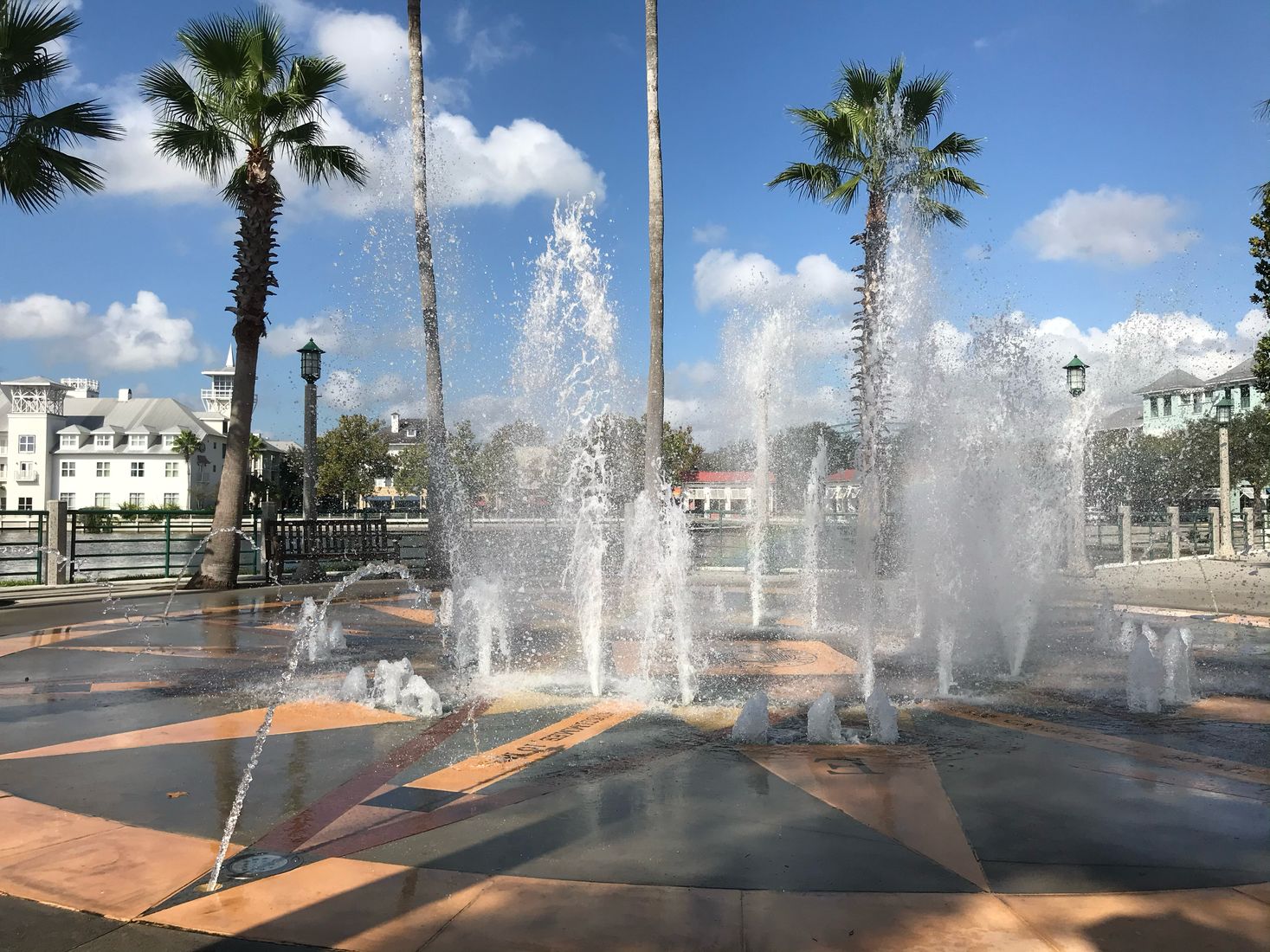Outdoor fountain and palm trees in Florida Outdoor fountain and palm trees in Florida